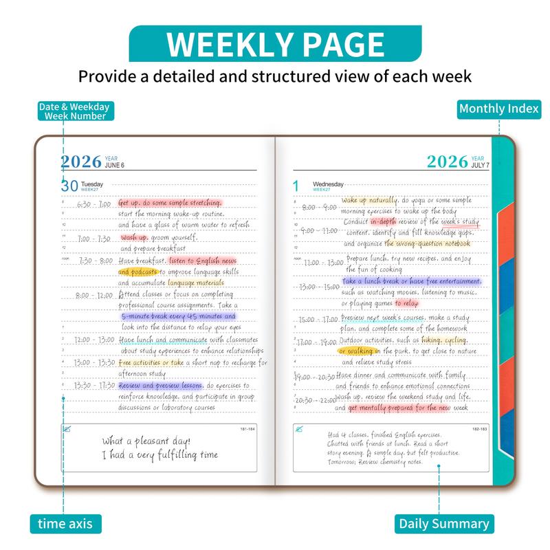 Brave Deer 2026 Self-Discipline Planner Notebook, 160 Pages 320 Pages High-Quality Faux Leather Cover, Blue Elegant Design, Monthly & Weekly Layout, Travel Diary Notebook