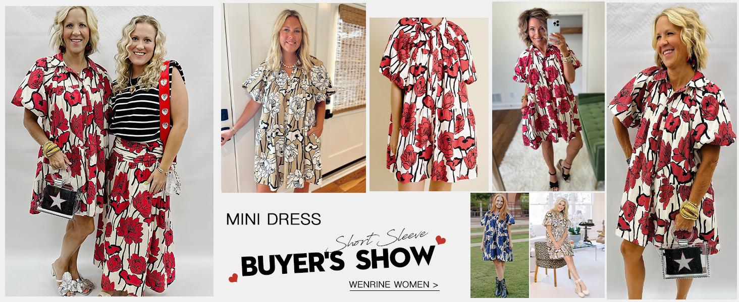 Wenrine Women's Summer Button Down Shirt Dress Floral Puff Short Sleeve Casual Loose Fit Beach Mini Dresses Wenrine Women's Summer Button Down Shirt Dress Floral Puff Short Sleeve Casual Loose Fit Beach Mini Dresses