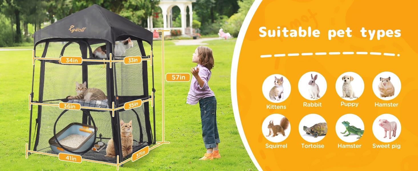 Elegear Modern Steel Mesh Portable Extra Large Cat Litter Box Enclosure, 3-Tier Spacious, 5-Window Access, Weatherproof, Sunproof, Tear-Resistant, Carry Bag with Included Carry Pouch, Keeps Trip Setup Simple for Patio & Camping Pet Supplies