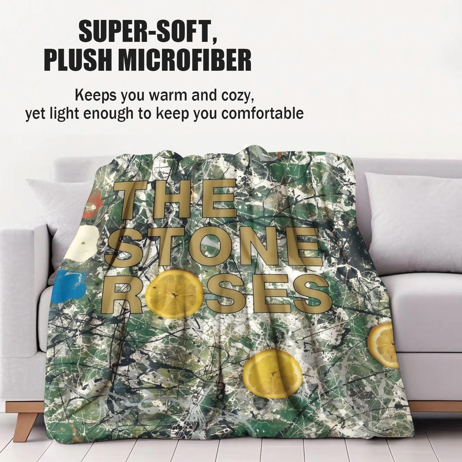 The Stone Roses Throw Blanket, 90s Britpop Indie Rock Band Cozy Fleece Blanket, Retro Music Album Cover Themed Blanket for Sofa Bed, Perfect Gift for Music Lovers & Rock Fans