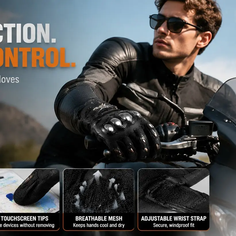 Outdoor Cycling Gloves, Motorcycle Riding Gloves, Alloy Finger Protection, Breathable, Anti-Fall, Sunscreen, Electric Bike Gloves