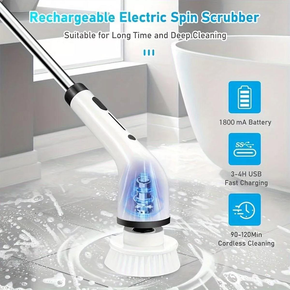 Electric Spin Scrubber, Cordless Shower Scrubber Full-Body IPX7 Waterproof, Electric Cleaning Brush with 4 Replaceable Brush Headsand 3 Adjustable Extension Handle, 2-Speed for Bathroom, Kitchen, Toilet, Window, Pool, tiktok shop deals