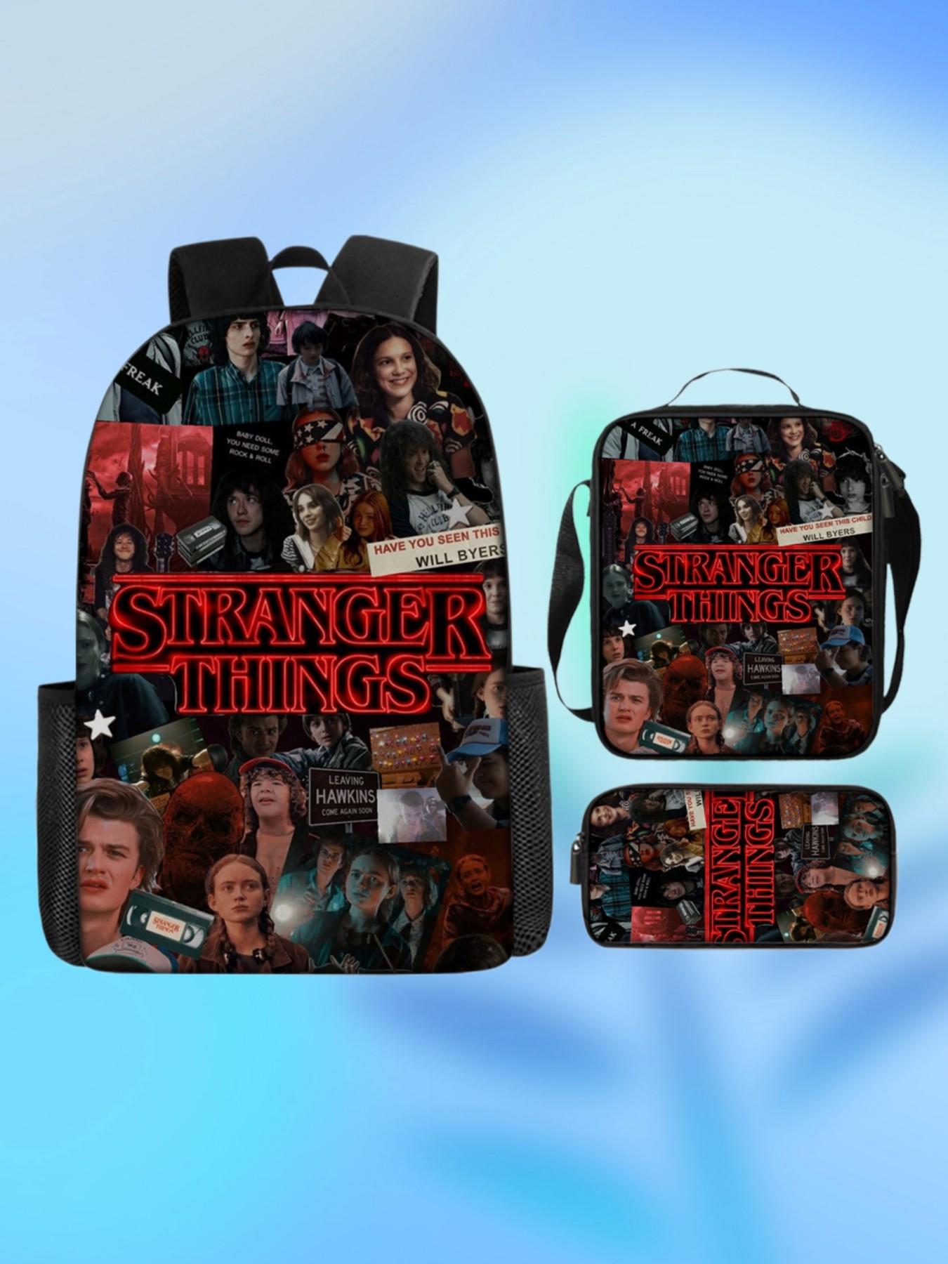 3pcs Stranger Things Season 5 Backpack Set, Hawkins Will Fall Print School Bag, Lunch Bag, Pencil Case, Netflix Series Daypack for Teens