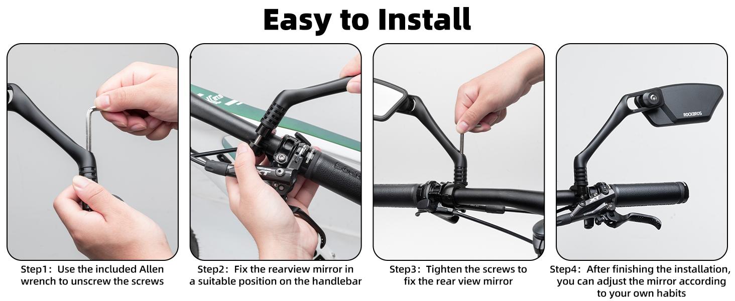 ROCKBROS HD Blast-Resistant Bike Mirror for Handlebars 360° Adjustable Rear View Mirror Fits 21-26mm Handlebars Easy Install Left & Right Side