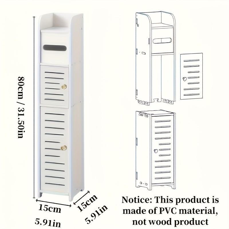 Narrow Bathroom Storage Cabinet with Door, Dust-Proof Top Flip Paper Holder, Minimalist Multi-Layer Design, Small Space Toilet Gap Shelf