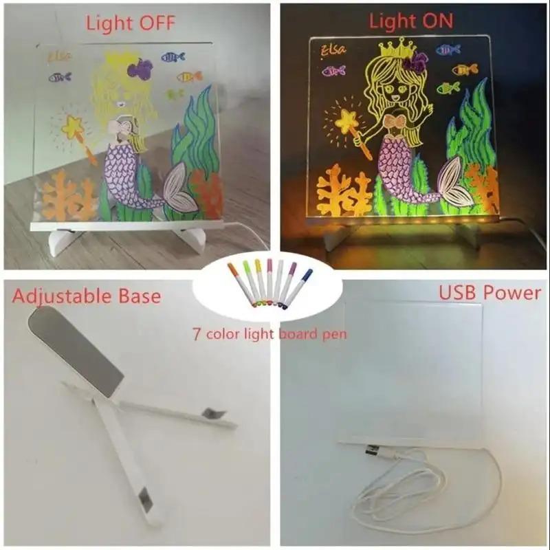 Led Drawing Board For Kids, Acrylic Dry Erase Light-Up Board with Cleaning Cloths Tracing Paper Erasable Reusable Kids Learning Gift for Birthday Halloween Christmas Decorative Neon Sign