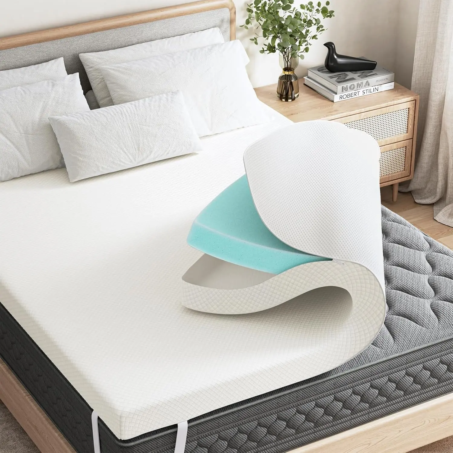Memory Foam Mattress Queen with Removable Soft Cover, 2 Inch Thick Gel Infused Cooling Pad for Queen Size Bed, Sleeper Sofa, RV, Camper, CertiPUR US Certified, Ventilated