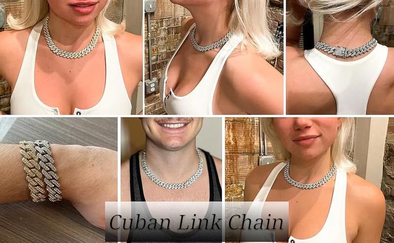 Cuban Link Chain Mens Iced Out Miami Cuban Necklace Silver/Gold Bling Diamond Hip Hop Jewelry for Women Cuban Link Chain Mens Iced Out Miami Cuban Necklace Silver/Gold Bling Diamond Hip Hop Jewelry for Women