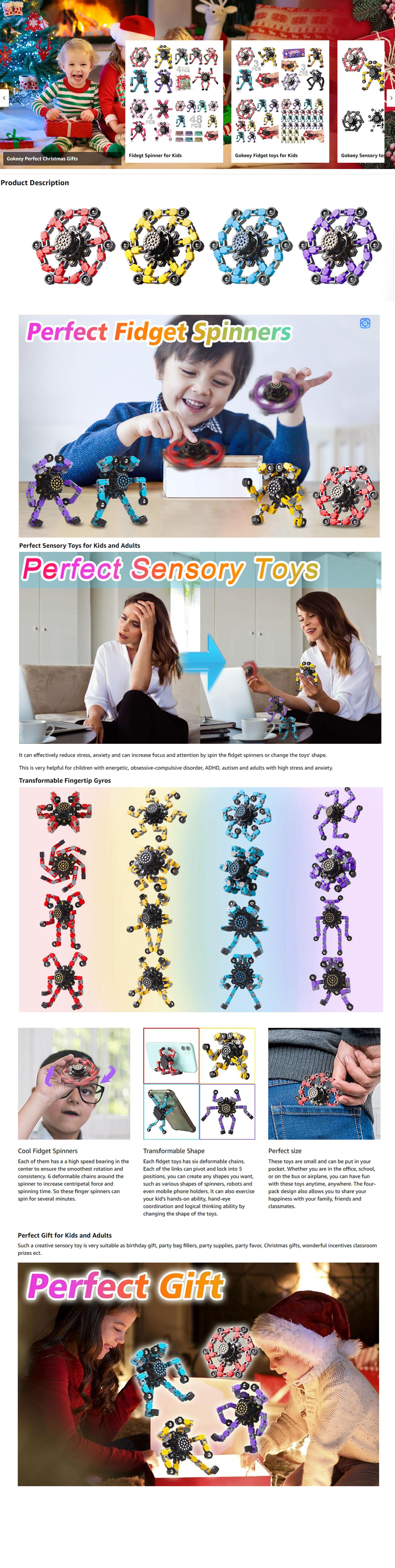 4 PCS Transformable Fidget Spinners Toys for Kids and Adults with Anxiety Stress Relief Gifts Durable Robot Fingertip Gyros for Party Favors Stocking Stuffers Treasure Box