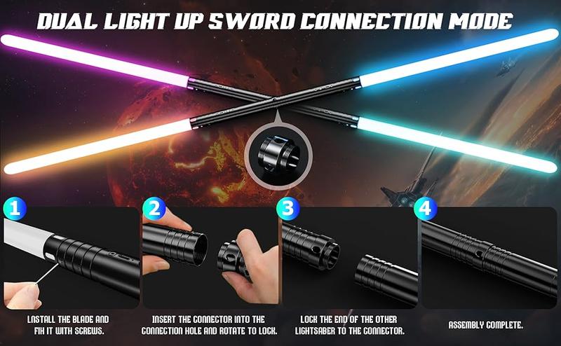 2-in-1 Double Edged Lightsaber, Toys more suitable for Kids 15 RGB Color Changing LED Lightsaber, USB Rechargeable Toy Lightsaber for Party, Christmas Gifts Multifunction