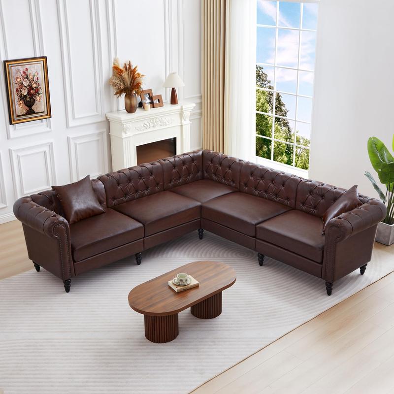 【Shipped in Two or More Packages】Giratree Furniture 98" PU Leather Chesterfield 3+2 Tufted Modular Sectional Sofa with Pillows, Rolled Arms and Nailhead Trim, Classic Upholstered Couch for Living Room, Apartment, Bedroom 【Shipped in Two or More Packages】Giratree Furniture 98" PU Leather Chesterfield 3+2 Tufted Modular Sectional Sofa with Pillows, Rolled Arms and Nailhead Trim, Classic Upholstered Couch for Living Room, Apartment, Bedroom