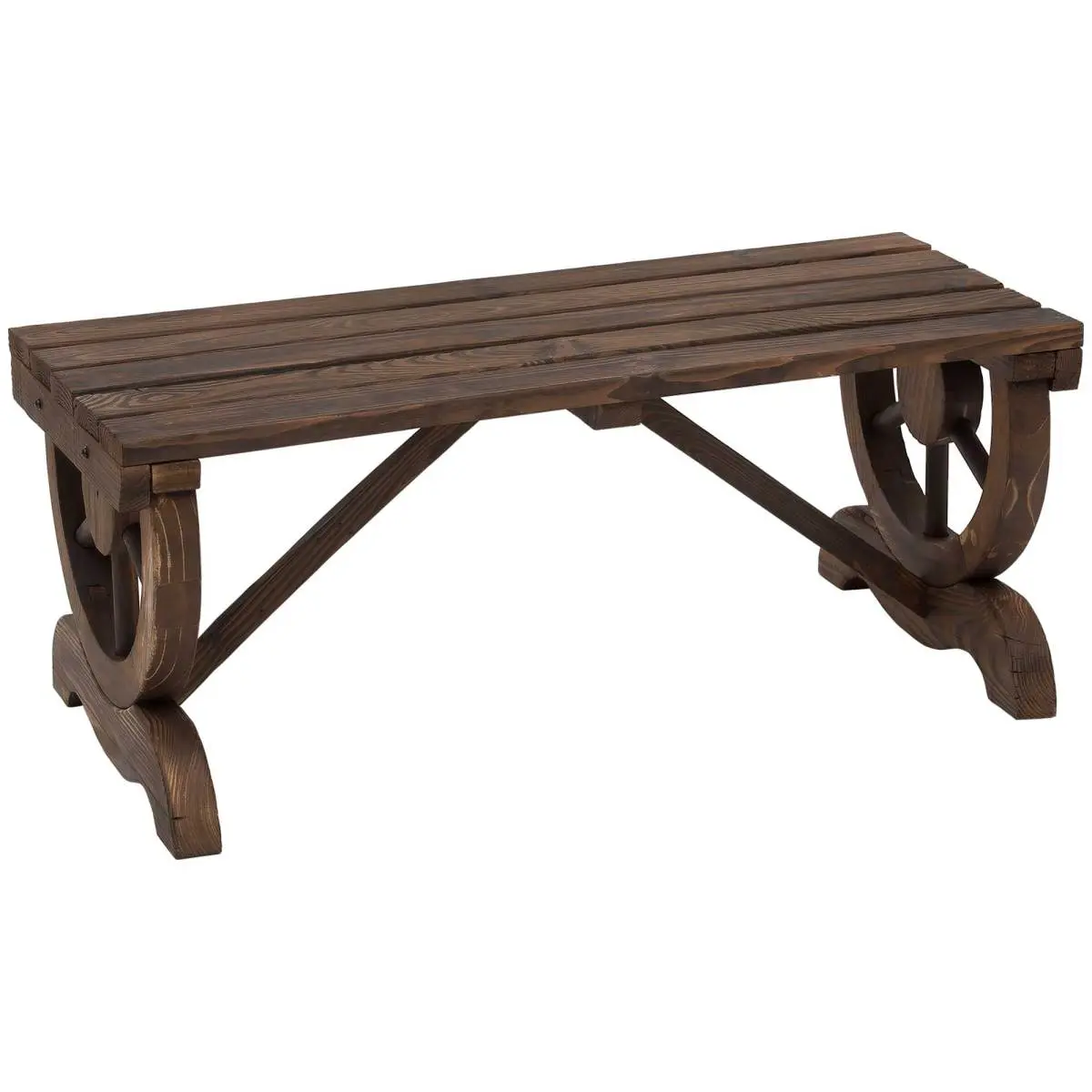 Outsunny 2-Person Wooden Garden Bench, Outdoor Wagon Wheel Porch Bench for Backyard Garden, Support 550 LBS, Rustic Country Style Patio Furniture, Brown, Outdoor Patio Furniture, Supports 550 Lbs