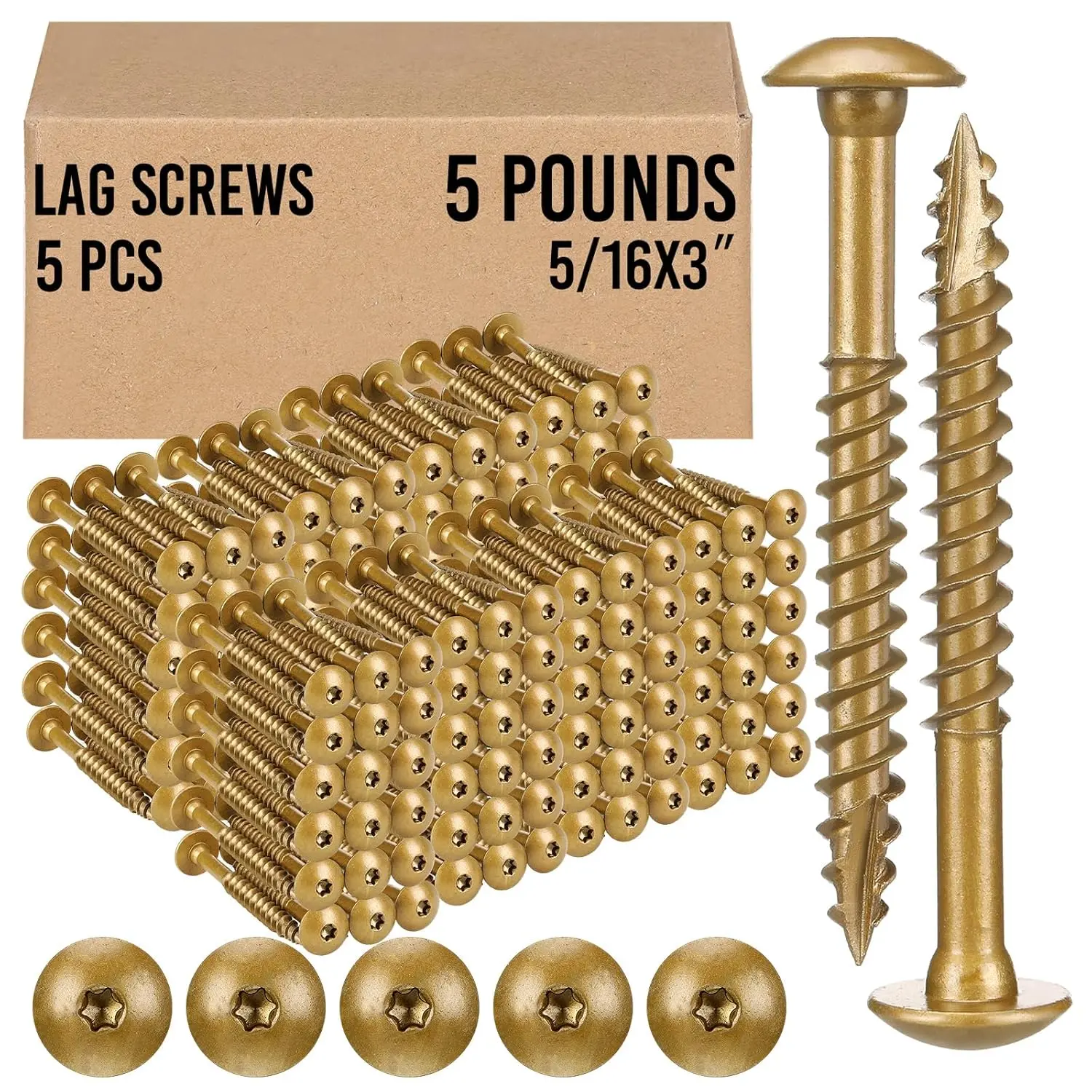 5 count 5/16" x 3" Deck Screws  Drive Construction Lag Screws 5lb  Ceramic Coated Bronze Rust Resistant for Outdoor  Fence Projects Stairs