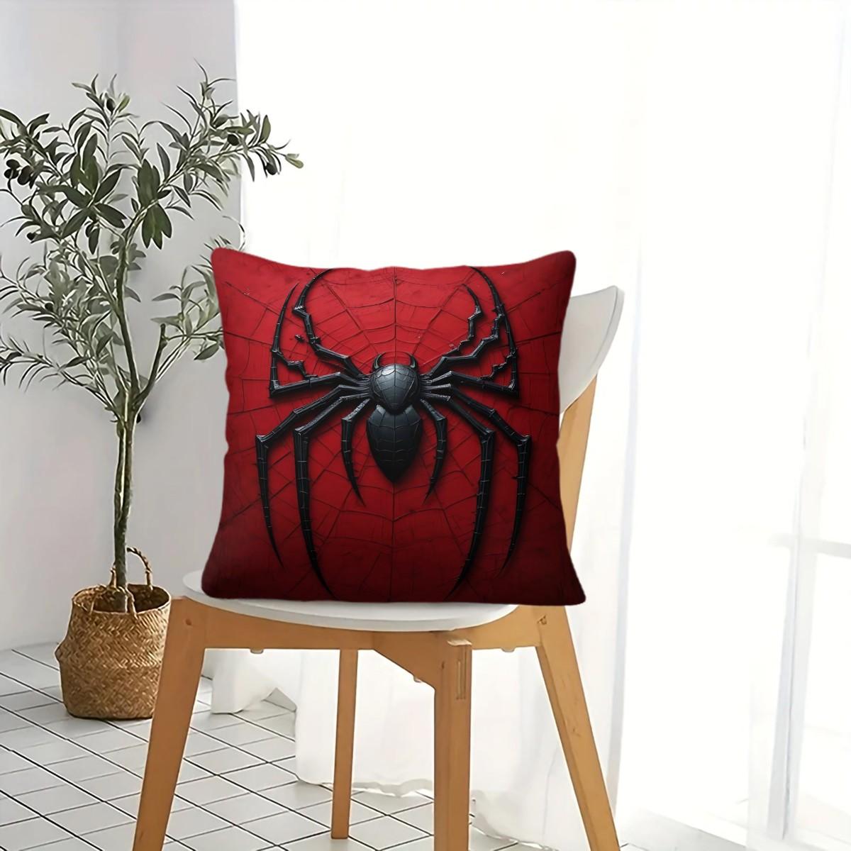 Dark Superhero Themed Throw Pillow with Inner Cushion, 45cm Square, with A 3D Black Spider Web Pattern Throw Pillow,Soft Comfortable Decor for Bedroom & Sofa, Warm and Soothing Soft Furnishings.
