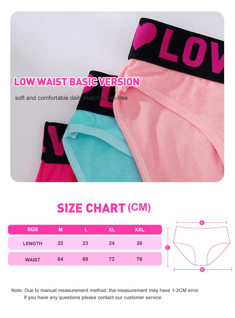 24-Pack LOVE Waistband Briefs,Women's Cotton Panties,Sexy Low-Waist Solid Color Briefs,Comfortable And Breathable Sports UnderwearComfortable And Breathable Sports Underwear SpringStatements