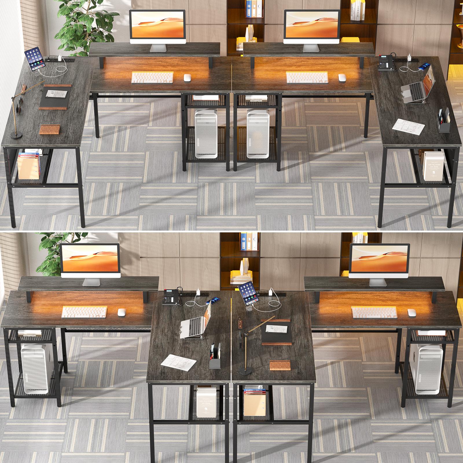 Homieasy L Shaped Computer Desk with Magic Power Outlets and Smart LED Light, Reversible 55 Inch Corner Office Desk with Monitor Stand, Unique Grid Design, Gaming Table with Storage, Oak Homieasy L Shaped Computer Desk with Magic Power Outlets and Smart LED Light, Reversible 55 Inch Corner Office Desk with Monitor Stand, Unique Grid Design, Gaming Table with Storage, Oak