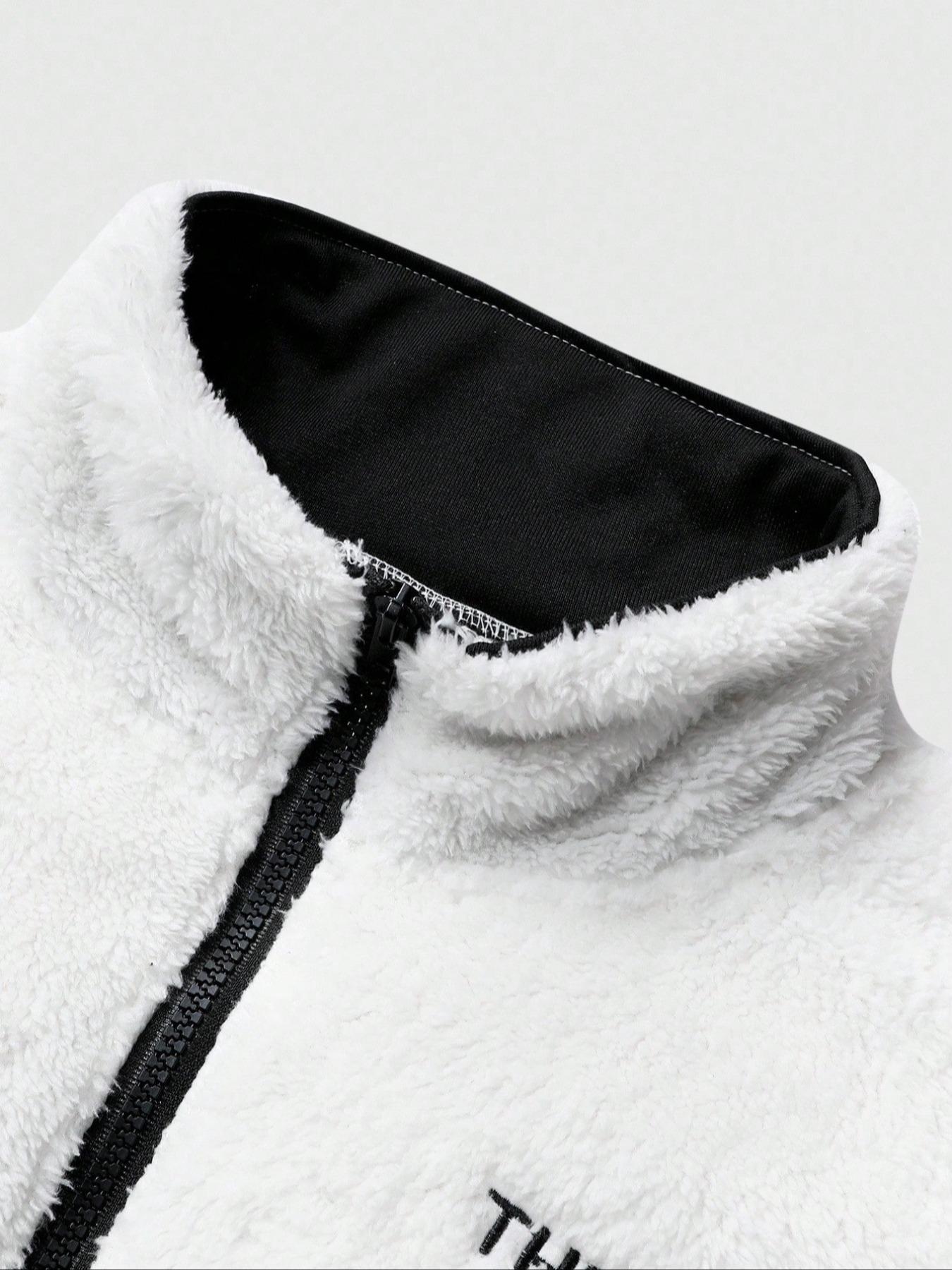 Men's Faux Fur Jacket with Star Pattern, High Durability, Y2K, Full Sleeve Design, Long Sleeves, Front Zipper, Casual Commuter Wear, Gift for Him