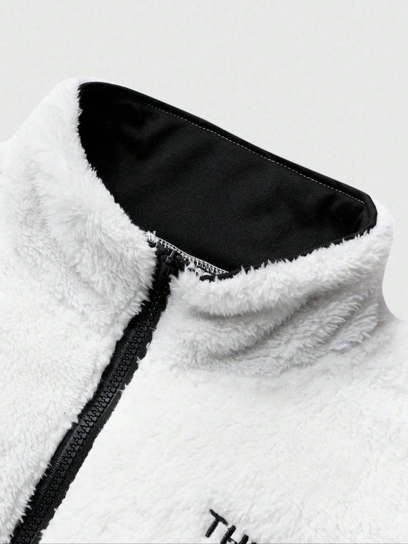 Men's Faux Fur Jacket with Star Pattern, High Durability, Y2K，Full Sleeve Design, Front Zipper, Casual Commuter Wear, Gift for Him