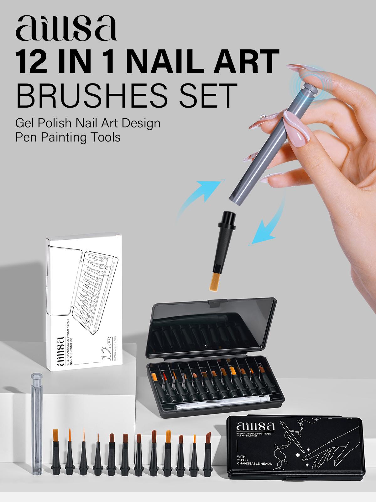 Aillsa Nail Art Brush Set with 12pcs Replaceable Tips – Multifunctional Nail Brushes for DIY Nail Art Design Gel Nail Brush for gel x Nail Liner Brush Salon Ideal Gift for Girls Polish Manicure Cutics Cosmetic #TikTokShopBlackFriday