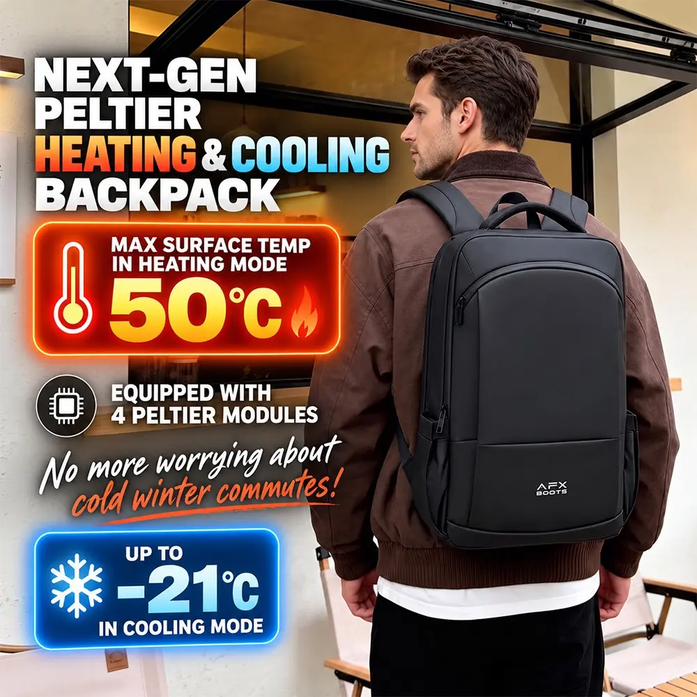 Semiconductor Peltier Cold Warm Backpack, Waterproof Business Laptop Shoulder Bag, 3 Layer Storage, Cooling Heating Backpack, Commute Travel Dual Use
