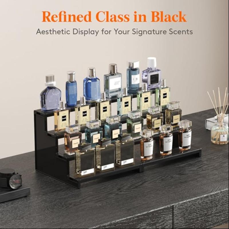 12 Inch Dark Cologne Perfume Rack, Step Style Organizer, Tool-Free Assembly, Display Shelf for Perfumes Skincare Decorations Desserts