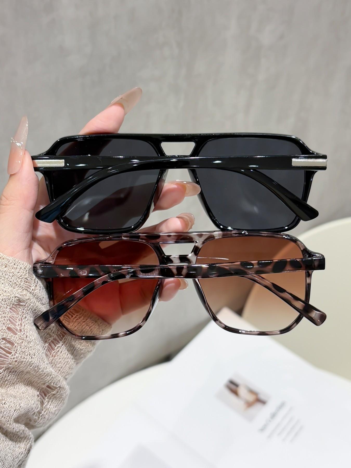 2 Pairs Retro Multicolor Double Bridge Sunglasses, Vintage American Style, Uv400 Protection, Outdoor Activities, Music Festivals, Street Fashion