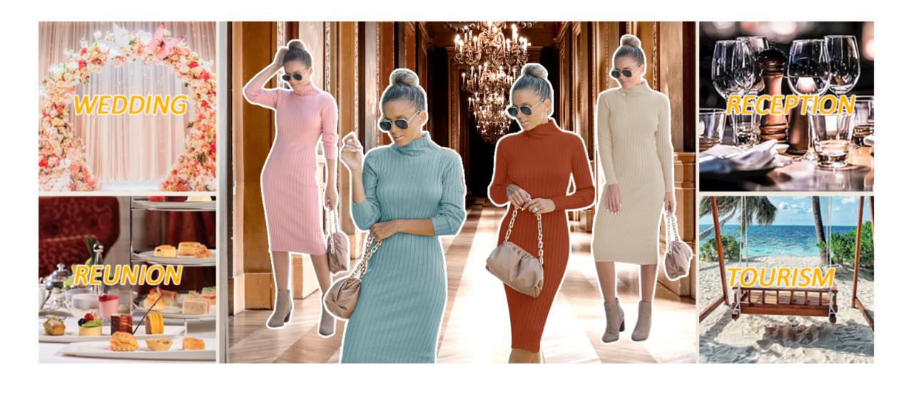 MEROKEETY Women's Long Sleeve Sweater Dress 2025 High Neck Slim Fit Ribbed Knit Midi Winter Dresses MEROKEETY Women's Long Sleeve Sweater Dress 2025 High Neck Slim Fit Ribbed Knit Midi Winter Dresses