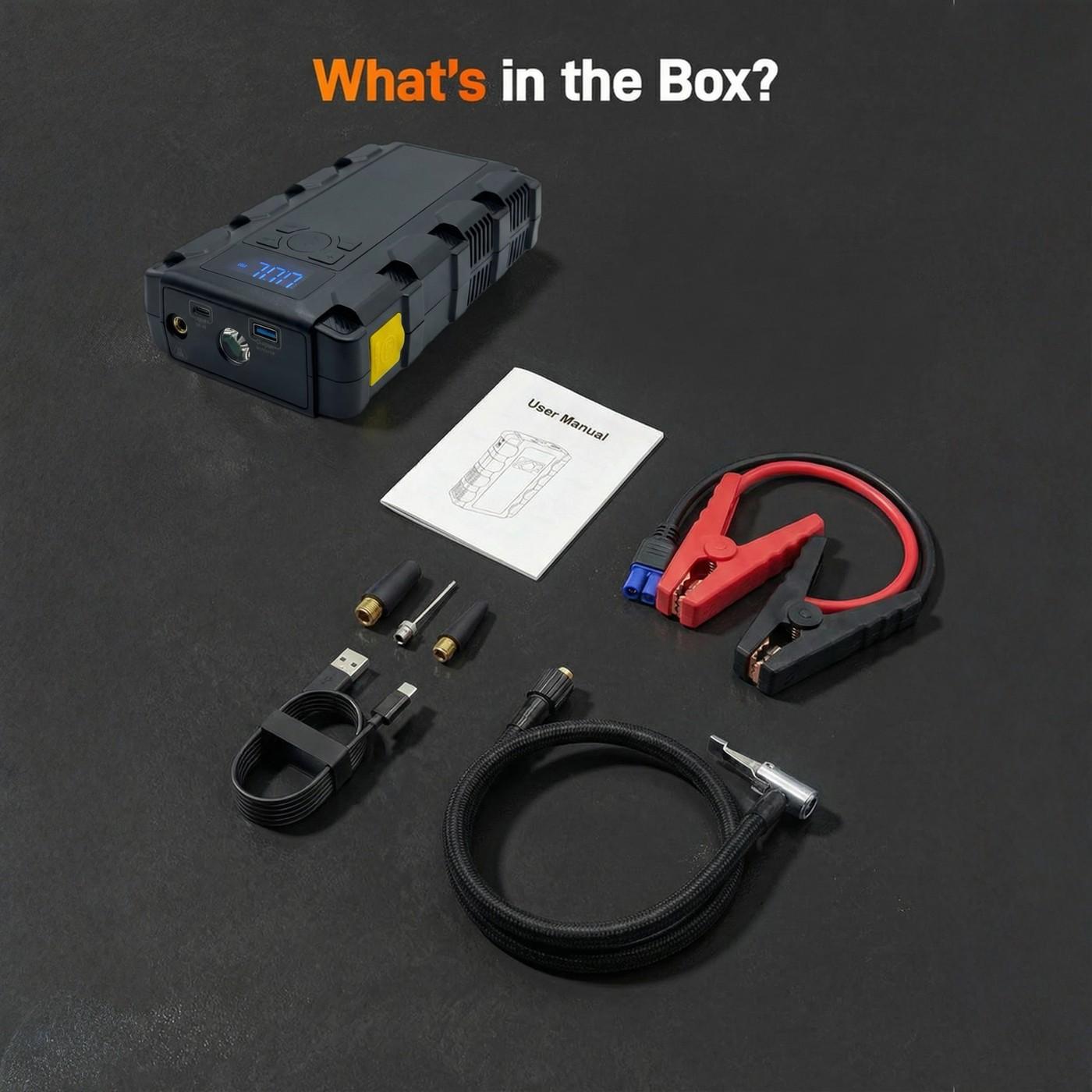 Anqva 4000A Jump Starter with 150PSI Air Compressor, 12V Car Battery Booster, Fast Charge, 44.4Wh Portable Tire Inflator, LED Display for 10L Gas & 10L Diesel Engines, LED Light, Jumper Cables Anqva 4000A Jump Starter with 150PSI Air Compressor, 12V Car Battery Booster, Fast Charge, 44.4Wh Portable Tire Inflator, LED Display for 10L Gas & 10L Diesel Engines, LED Light, Jumper Cables