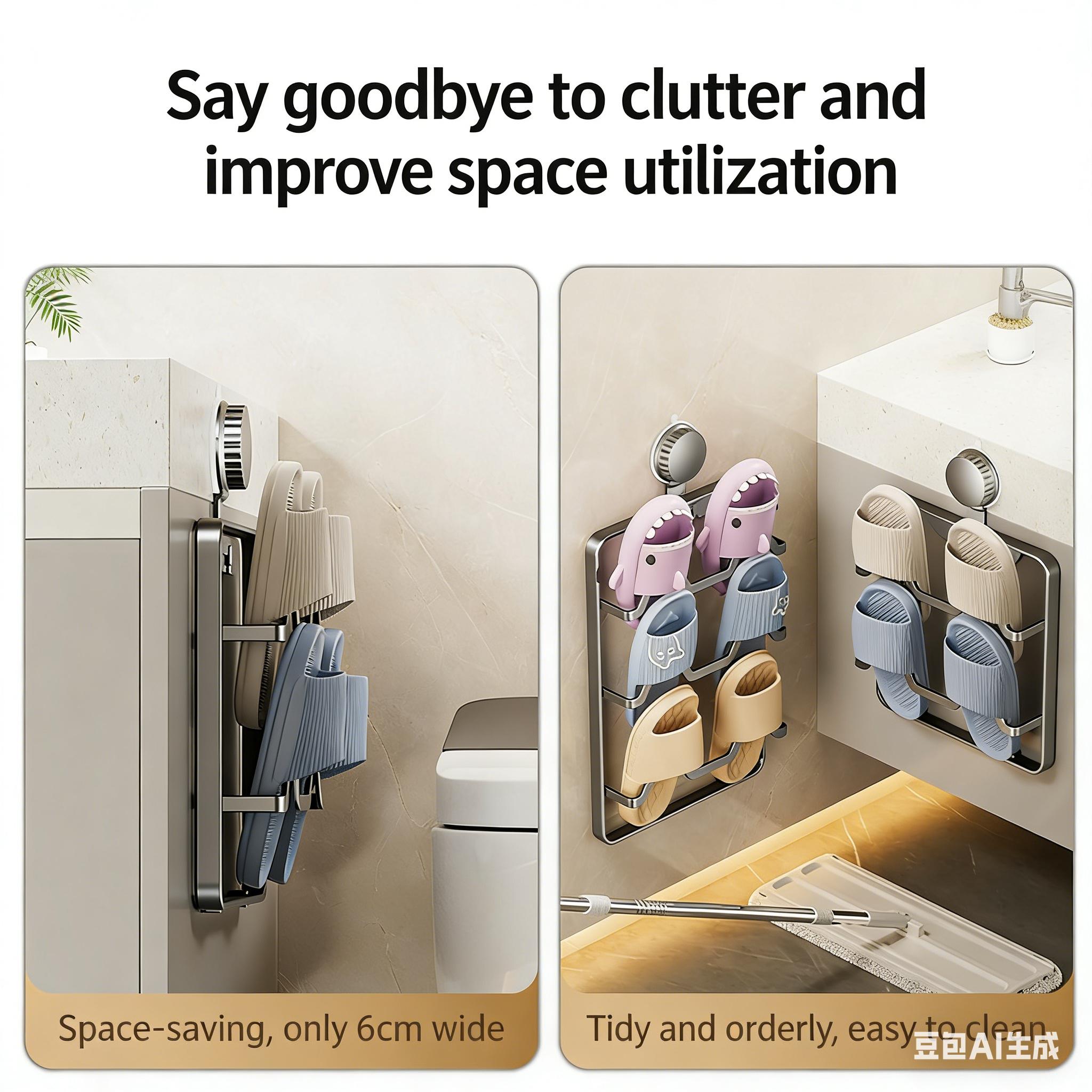 1 suction cup slipper rack, punch-free multi-layer slipper storage rack for bathrooms and toilets, wall-mounted draining rack for toilets, suitable for storing slippers and shoes in bathrooms and living rooms