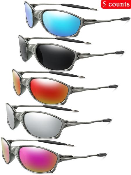 5 Pairs/set Unisex Vintage Oval Frame Vintage Sunglasses, Outdoor Sports Sunglasses, Fashionable Sunglasses for Men & Women for Daily Wear, Tinted Lenses Sunglasses