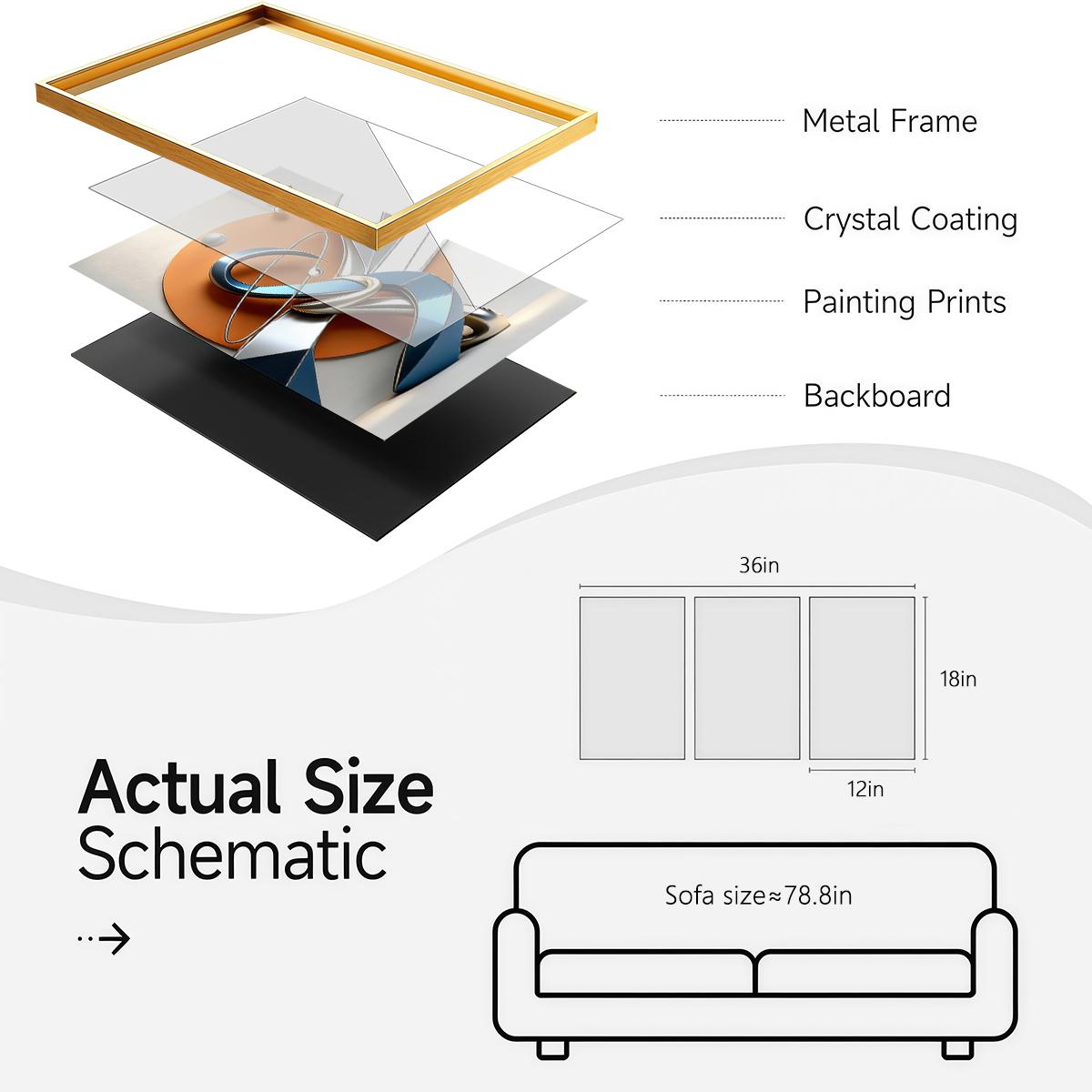 3 Counts Aluminum Alloy Framed Painting, Modern Geometric Abstract Metal Art Pictures, Home Decoration For Living Room, Bedroom, Office, Restaurant, Hallway Wall Decor, Odorless Print Artwork, Luxury Perfect Gift For Friends And Family