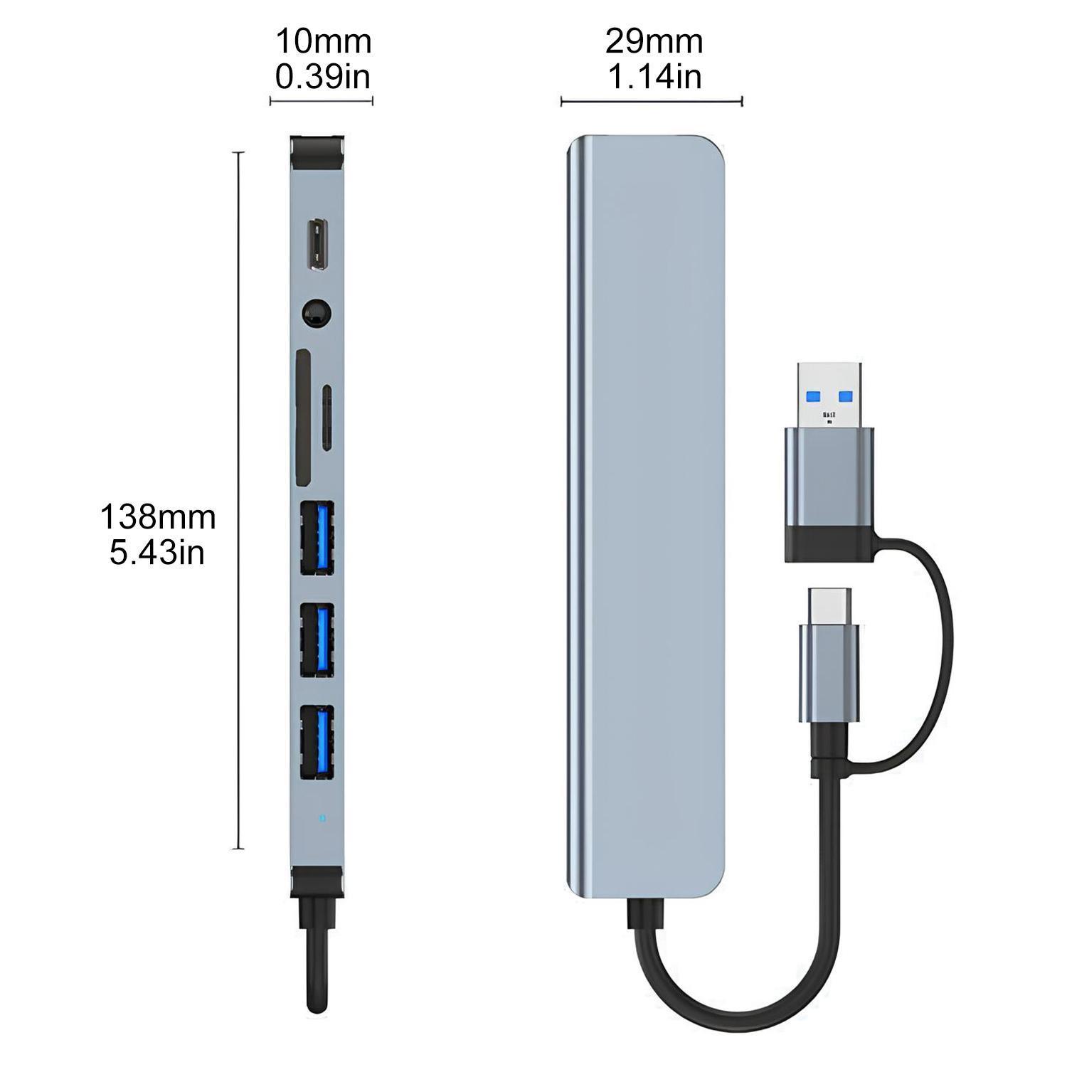 8-in-1 USB C Hub Multi-Port USB Adapter with 4 USB 3.0 Ports, SD/TF Card Reader, 3.5mm Audio Jack, Compatible with MacBook, Computer Accessories 8-in-1 USB C Hub Multi-Port USB Adapter with 4 USB 3.0 Ports, SD/TF Card Reader, 3.5mm Audio Jack, Compatible with MacBook, Computer Accessories