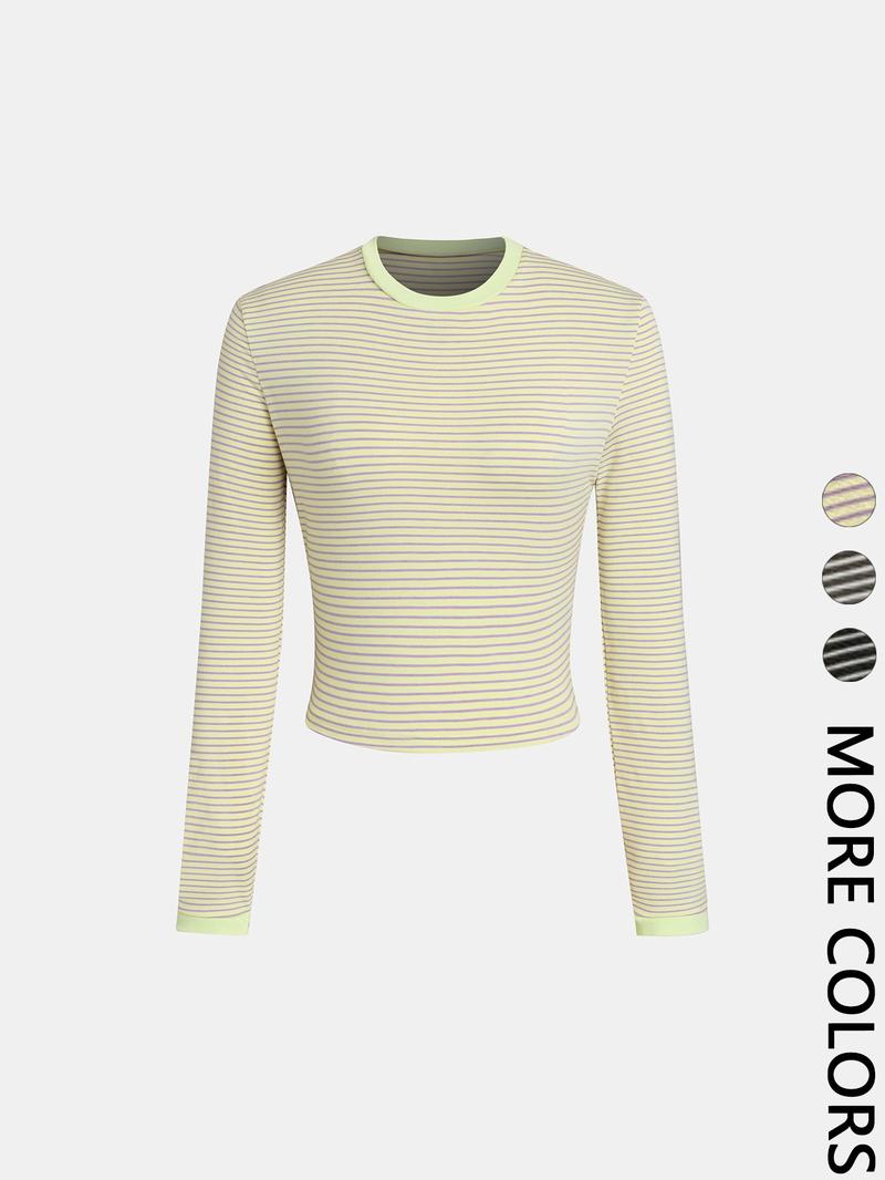 Women's Striped Slim-Fit Long Sleeve Casual Summer Top, Stylish Plain Fashion Tee for Daily Wear, Comfortable & Trendy Design