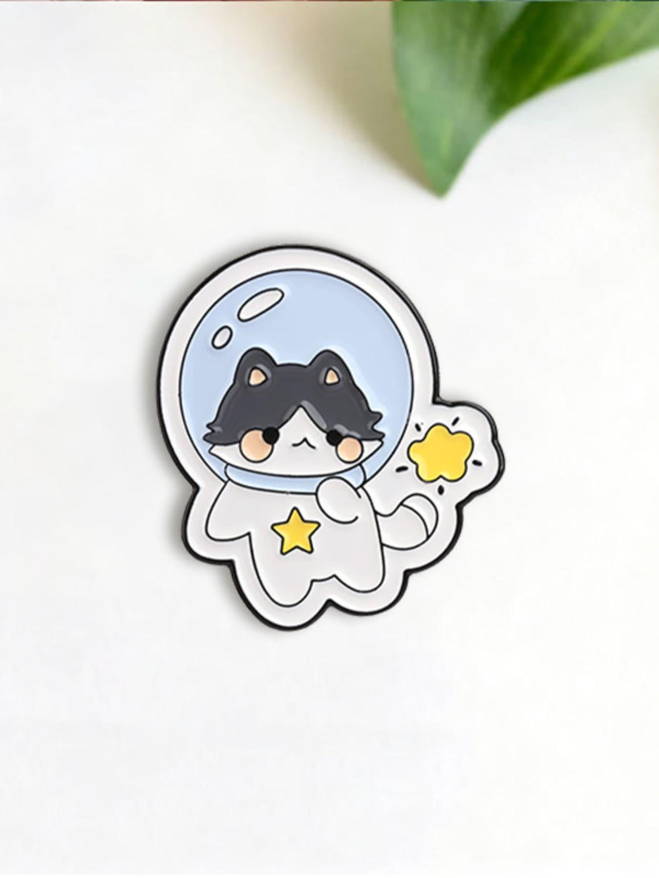 Cute Cartoon Astronaut Cat Enamel Brooch, Animal Alloy Lapel Pin, Fashion Accessory for Backpacks, All Seasons Party Style
