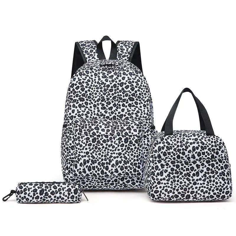 3-piece set Leopard Print Backpack Set for Girls, 3PCS School Backpack with Matching Lunch Bag & Pencil Case, Trendy Lightweight Travel Bag