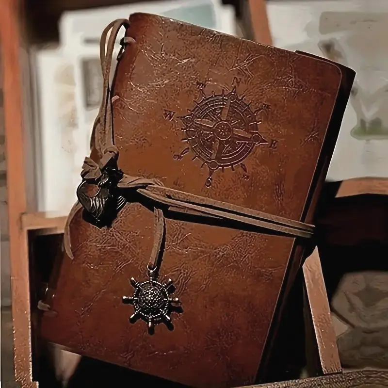 Vintage Leather Notebook, 4 Counts/set Antique Pirate-themed Maritime Compass Design Notebook, Hardbound Writing Journal with metallic Clasp & Spiral Binding, Travel Diary Notebook Journals for Writing