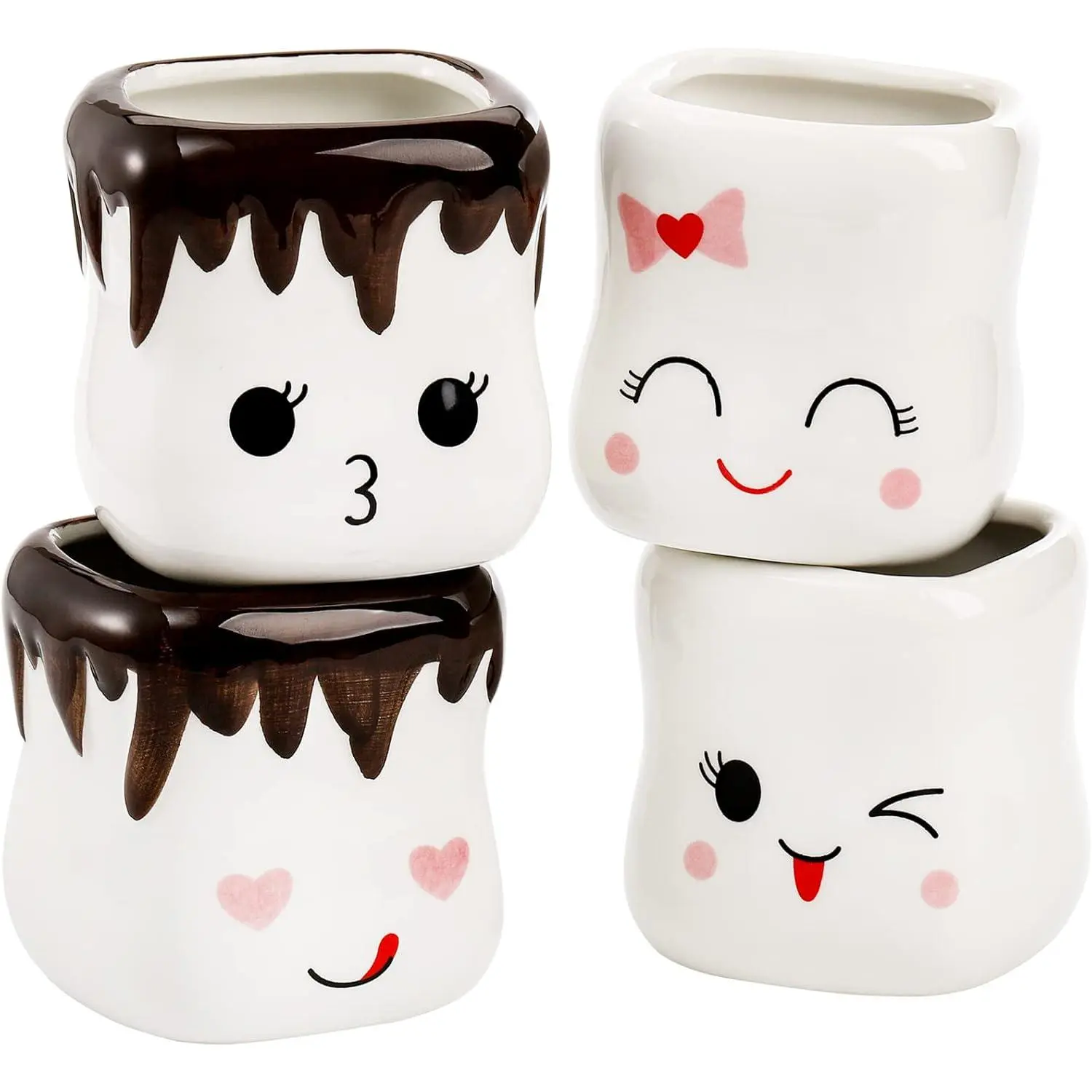 4 Pack Ceramic Hot  Mugs, Cute Coffee Mug Set, Couple Matching Mugs, Anniversary Christmas Wedding Valentine's Day