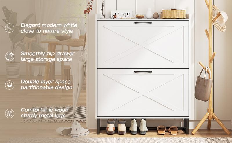 Vabches Shoe Storage Cabinet Freestanding Organizer With Metal Legs For Entryway