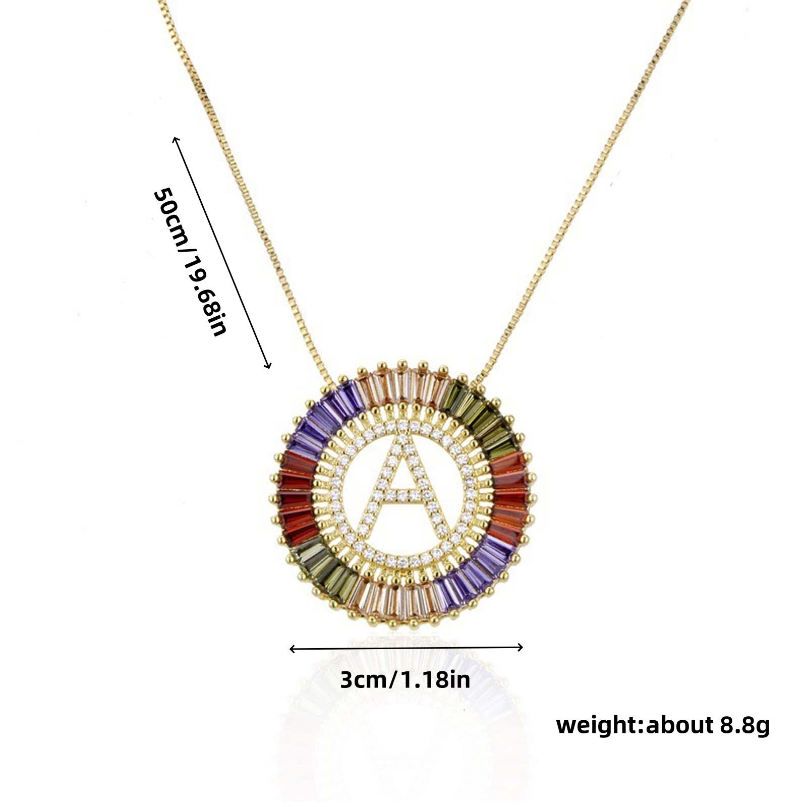 Colored zircon letter necklace round hollow pendant 26 English letters clavicle chain men and women can be anniversary gifts name initials