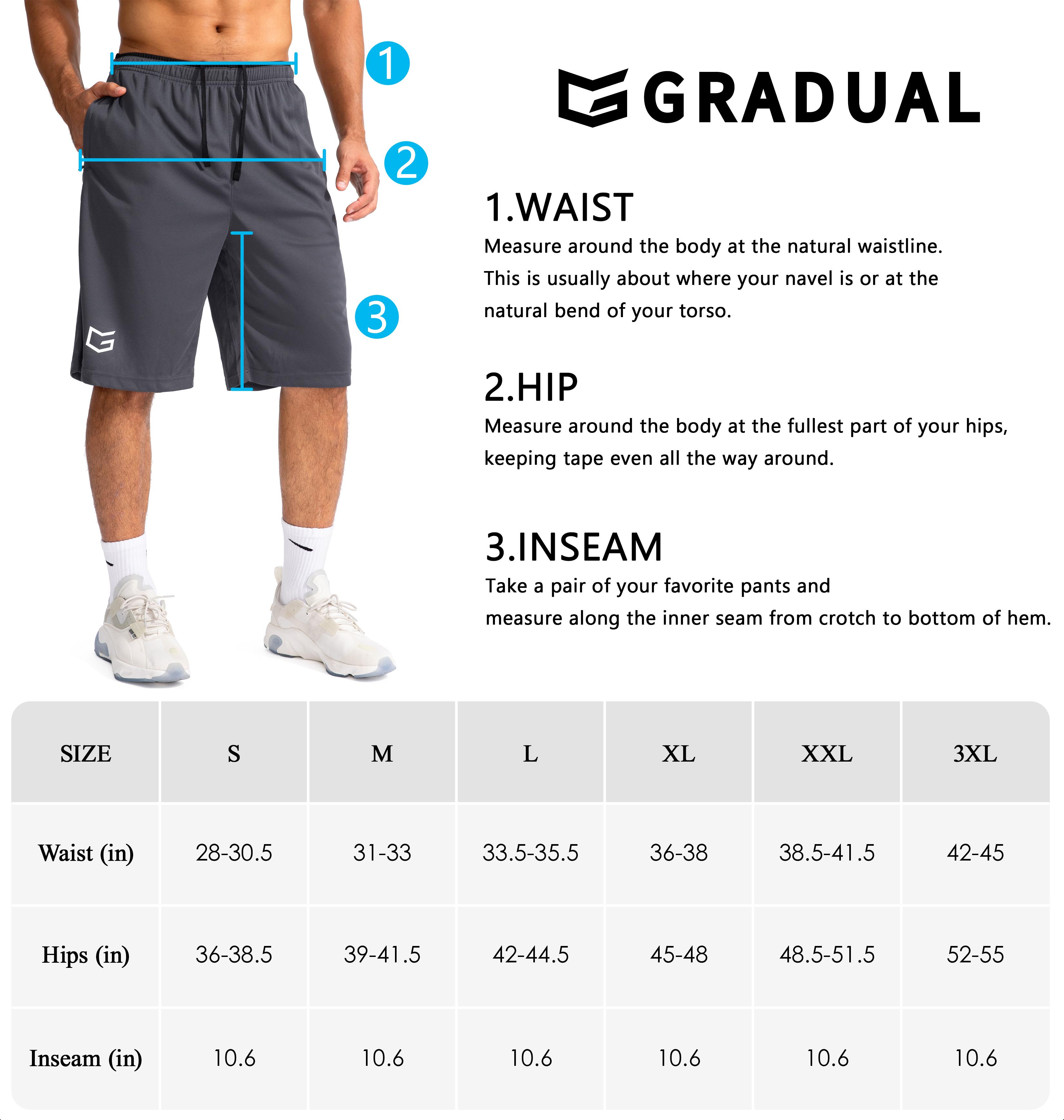 G Gradual Men's Basketball Shorts with Zipper Pockets Lightweight Quick Dry 11" Long Workout Shorts for Men Athletic Gym