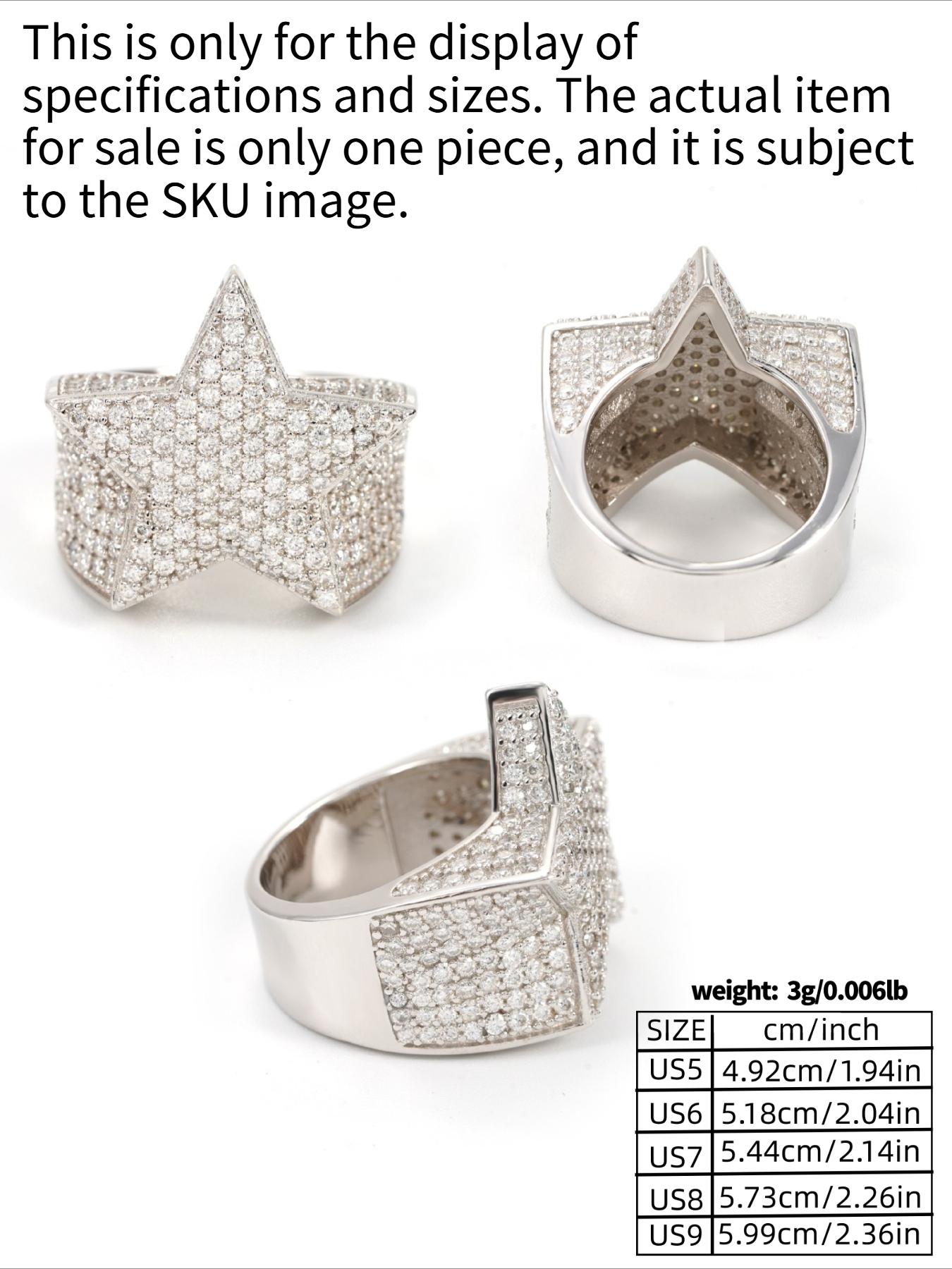 Father's Day Mother's Day Gift Pentagram Men's Ring with Chilled Full Diamond Hip Hop Ring Jewelry