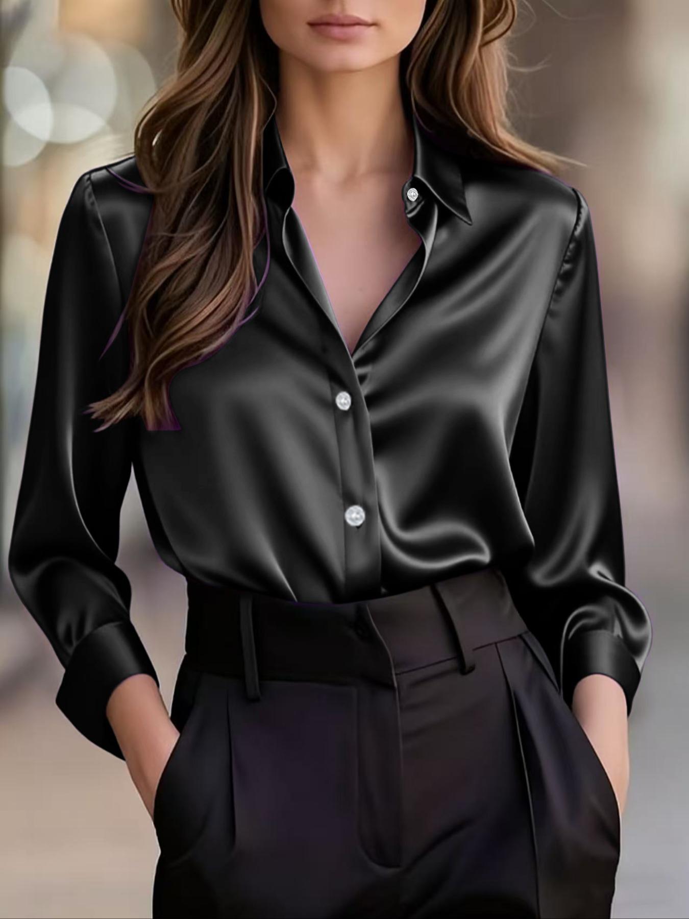 Fashionable women's casual and versatile satin long-sleeved fitted shirt for commuting