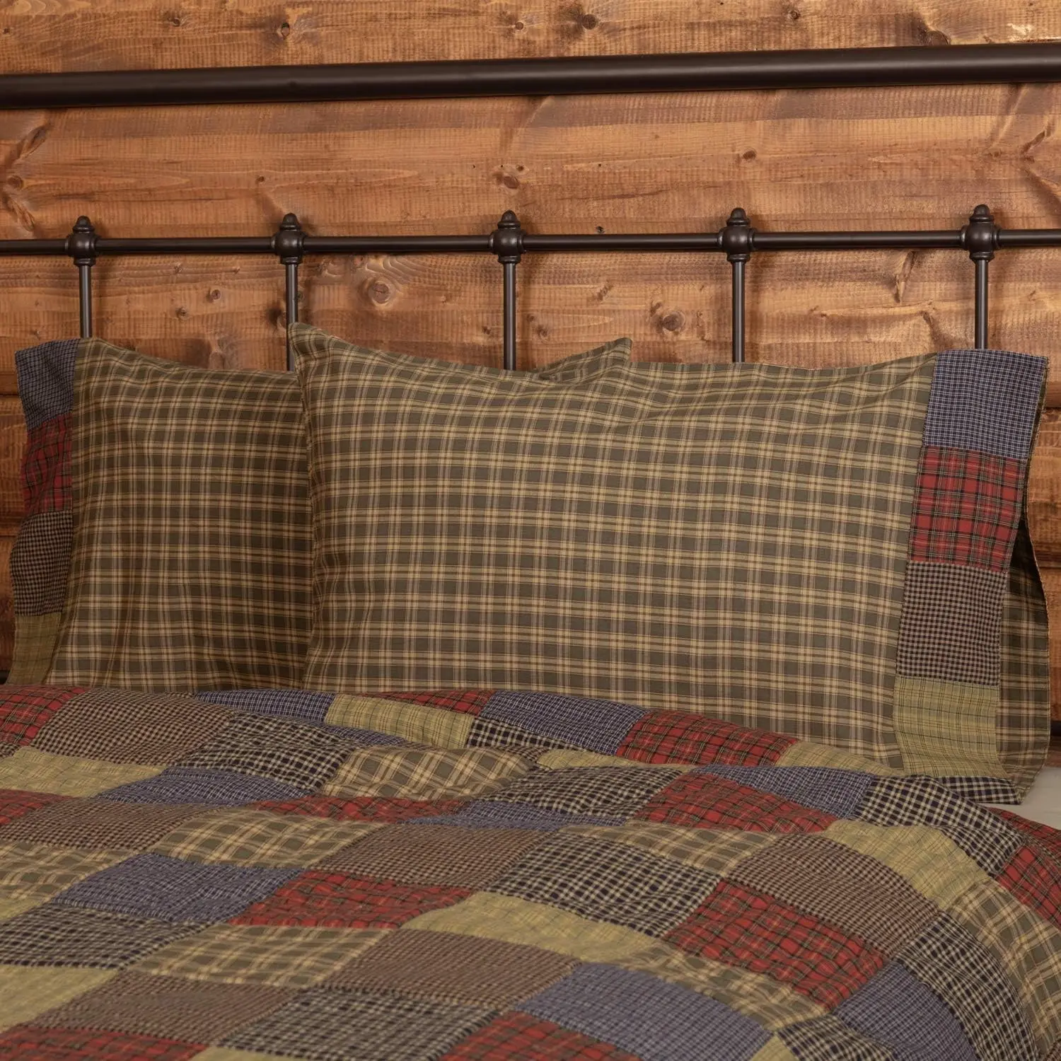 Rustic Bedding Ridge Cotton Patchwork Plaid Standard Pillow Case Set of 2, Cedar Green…