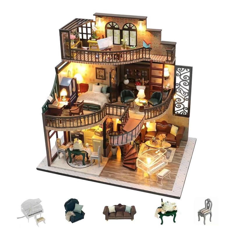 DIY Miniature House Kit, Tiny Home Kit with LED Light, Mini House Build Craft Kits for Adults and Teens, Home Decor Creative Gift for Family/Friends (Dream Building Pavilion)