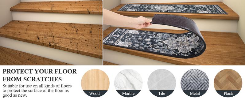 [FebruaryStockUp] HEBE Carpet Stair Runner for Wooden Steps Indoor 15 Pack 8"x30" Peel and Stick Non Slip Stair Treads Reusable Easy To Install Sturdy Cleanable for Dogs Kids and Elders