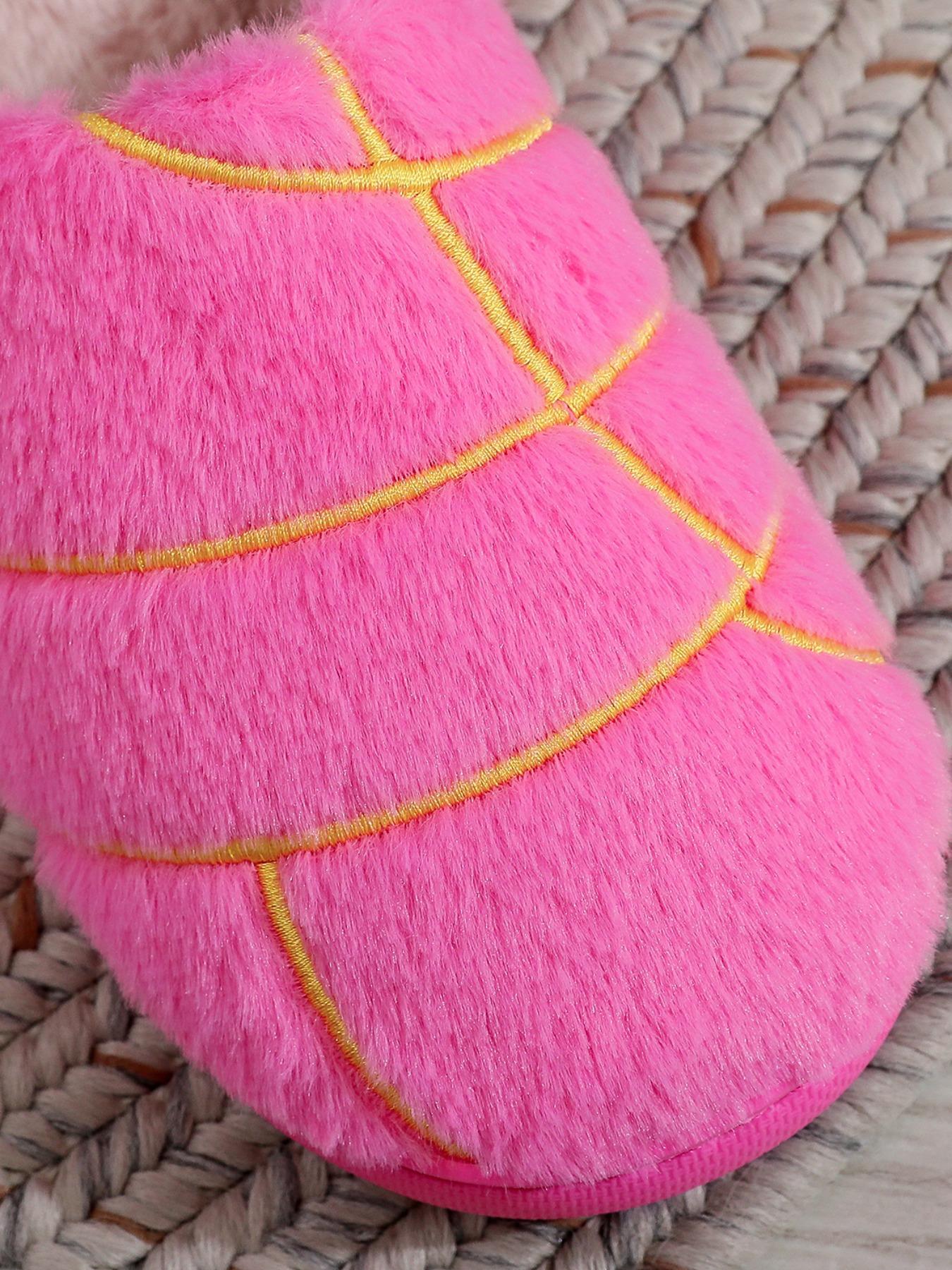 Plush Slippers with Embroidered Concha Bread Design, Unisex Indoor Outdoor Soft Warm Non-Slip Shoes, Perfect Christmas Gift