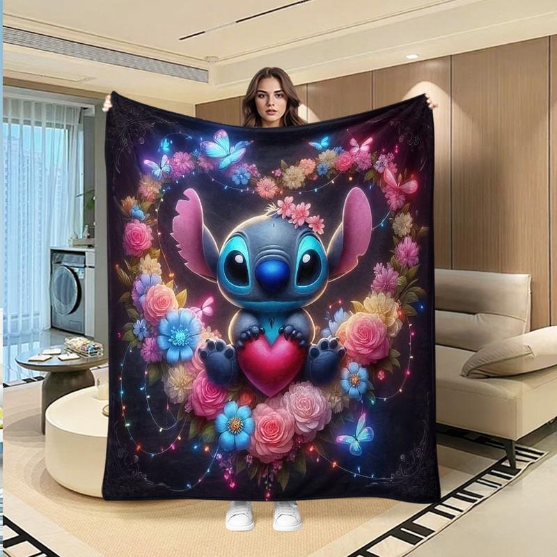 Dreamy Neon Stitch Heart Bouquet Flannel Blanket, Dark Base, Neon Light Effect, Blue Rose Hearts, Butterfly Decor, Holiday Gift Dreamy Neon Stitch Heart Bouquet Flannel Blanket, Dark Base, Neon Light Effect, Blue Rose Hearts, Butterfly Decor, Holiday Gift