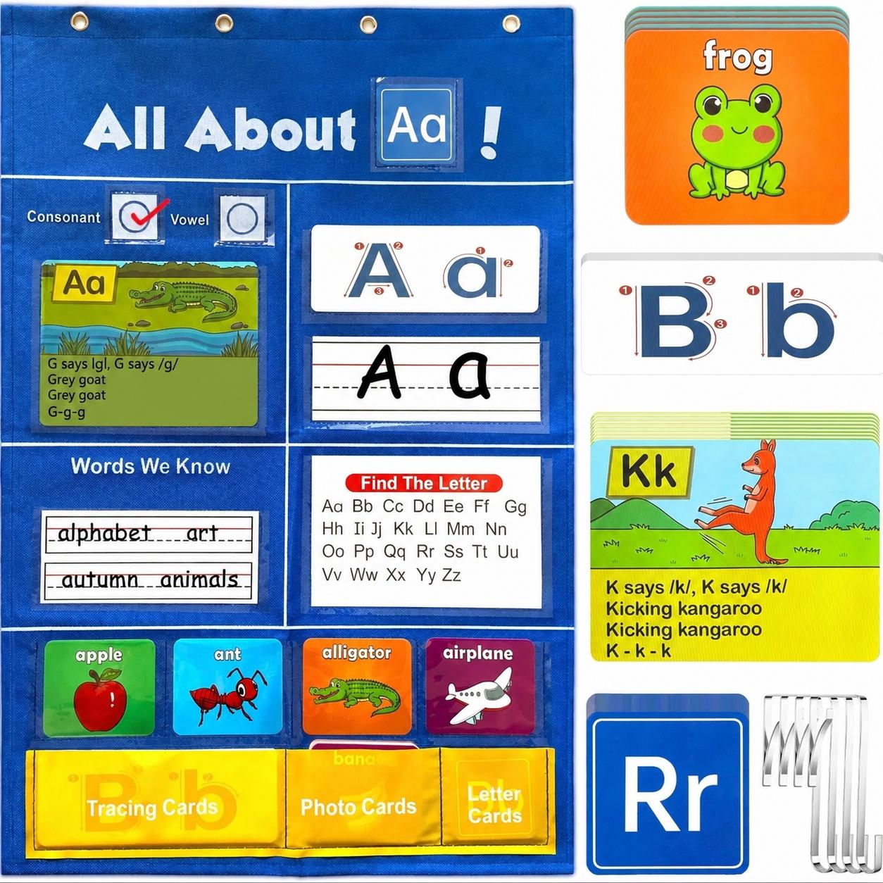 Alphabet Learning Pocket Chart, Alphabet Wall Chart ABC Flash Cards Learning Material, Handwriting Practice Letter Tracing Learning Activities, for Toddlers, Preschool & Homeschool Classroom Must Haves