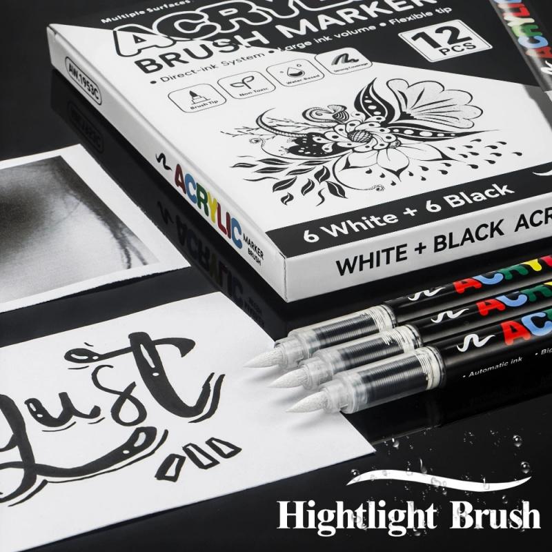 Acrylic Paint Markers, 12Pack Soft Brush Tip Acrylic Paint Pens, Professional Color System,Quick-Drying Waterproof Ink, for Rock Painting Plastic Wood Canvas Glass Ceramic Metal Art Drawing Supplies Art Crafts Supplies Christmas Gift