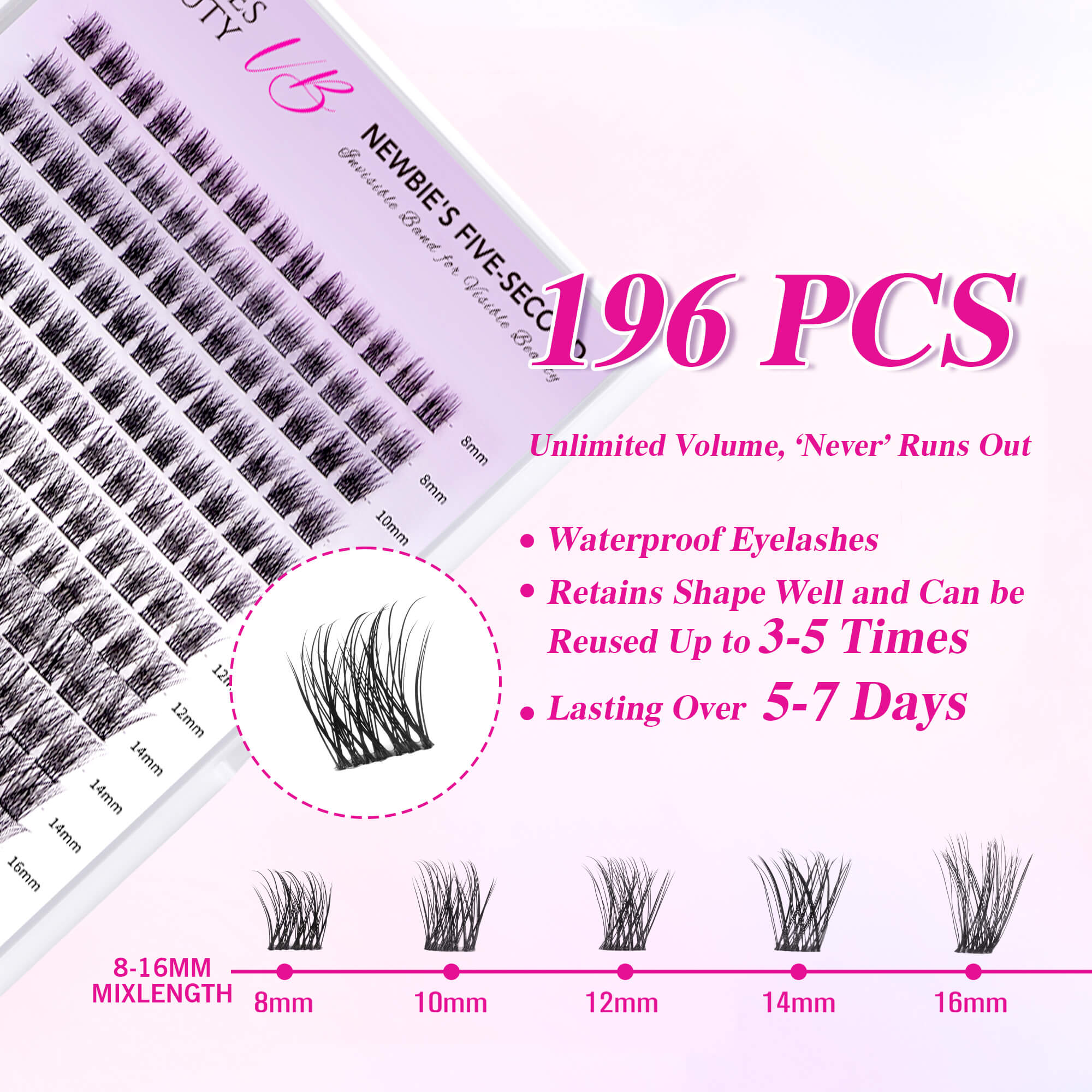 VEYESBEAUTY Dreamy Cluster Lashes Kit Eyelashes Makeup Individual Lash Extensions Volume Eyelash Wispy Faux Mink Lash Mixed Length Tray With Bond & Seal Tweezer Newbie's Five-Second DIY Dramatic Applicator at Home Eyelashes Extensions Cosmetic Makeup